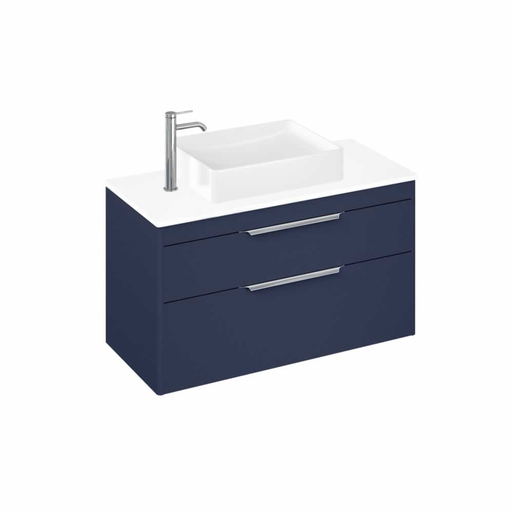 Shoreditch 100cm double drawer Matt Blue with White Worktop and Quad Countertop Basin